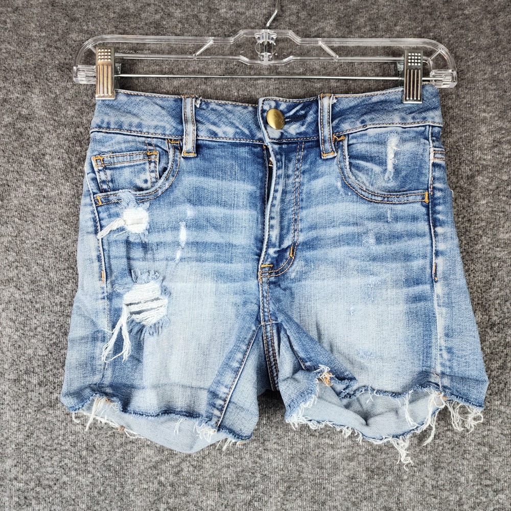 American Eagle Shorts Womens 00 Super Stretch Hi-Rise Shortie  Distressed EUC